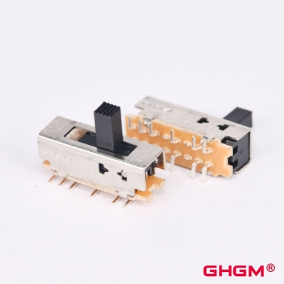 GH25D01 स्लाइड स्विच डबल पोल डबल थ्रो (DPDT), 5 स्थिति, SMD/DIP स्लाइड स्विच, 180° दिशा को संभालें