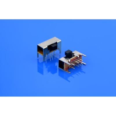 GH23D05 90° / 180° हैंडल दिशा, स्लाइड स्विच डबल पोल डबल थ्रो (डीपीडीटी), 3 स्थिति, एसएमडी / डीआईपी स्लाइड स्विच